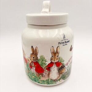 Beatrix Potter Peter Rabbit Ceramic Easter Cookie Jar Canister Treat Storage Lid
